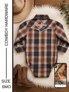 MSRP: $34 ✨ Cowboy Hardware Western Plaid Snap Bodysuit | 6 Months✨SAME DAY SHIP